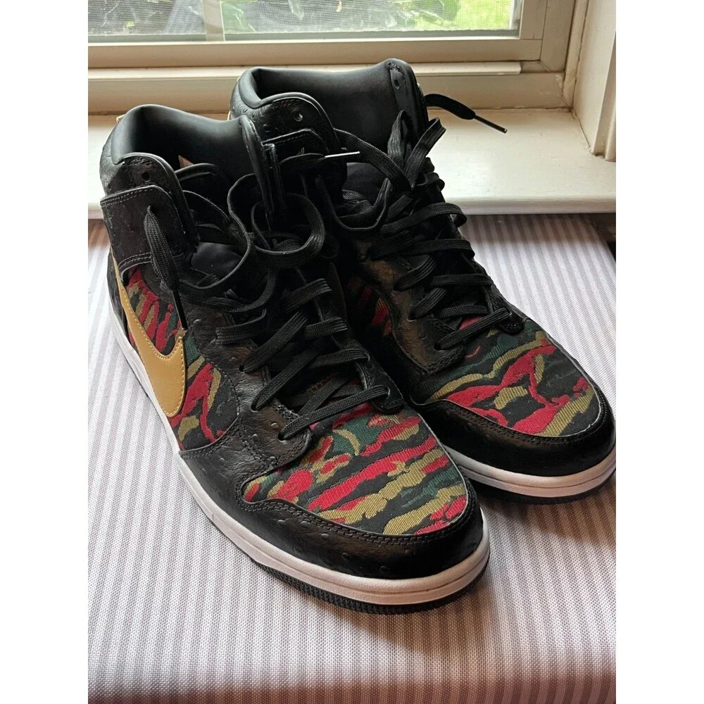 Nike Shoe Men 11 Dunk CMFT Premium Tiger Camo Ostrich 716714-002 Black Sneaker
